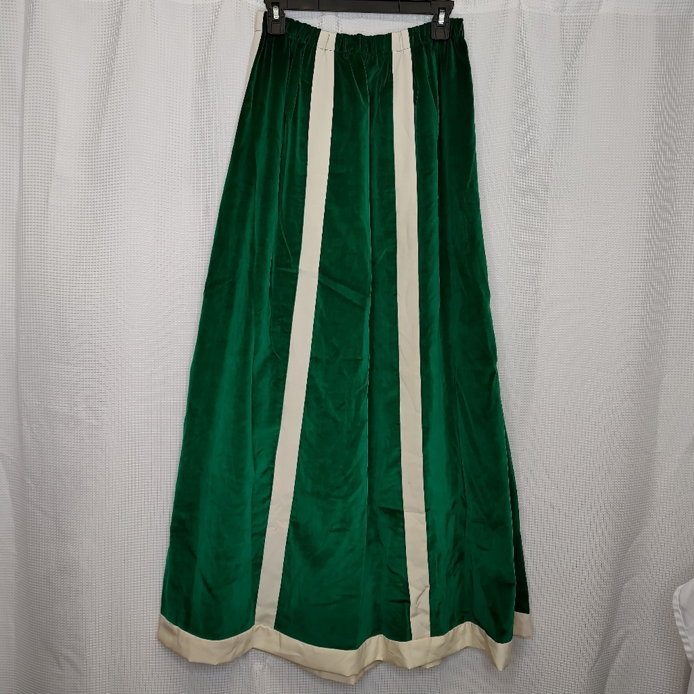 Vintage 70s Women's Size Medium Green Velvet Maxi Skirt Lined White Stri…